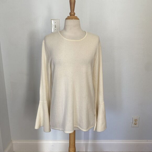 Charlotte Brody Cashmere Sweater Womens M Cream Bell Sleeve Minimalist Luxe - Picture 1 of 10